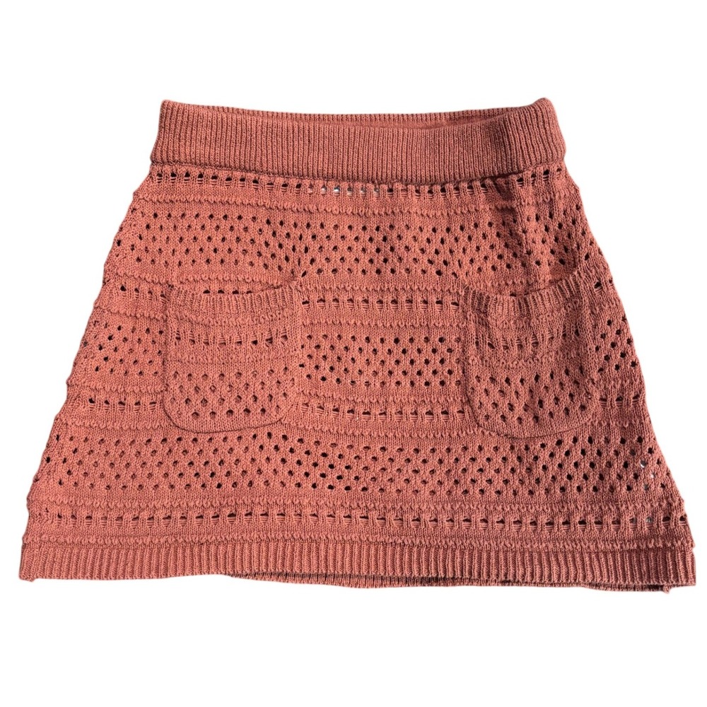 Free People Beach Terracotta Cotton Crochet Knit Mini Skirt Pockets Large